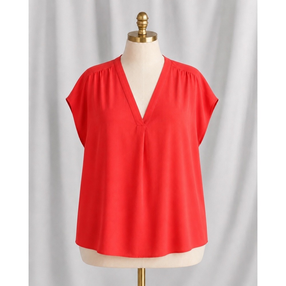 Banana Republic Popover Top Blouse XXL‎ Orange V-Neck Cap Sleeve